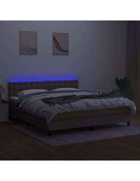Letto a Molle con Materasso e LED Tortora 180x200 cm in Tessuto