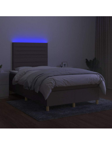 Letto a Molle con Materasso e LED Tortora 120x190 cm in Tessuto