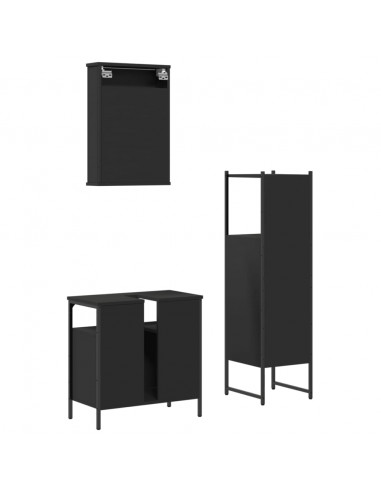 Set Mobili da Bagno 3 pz Nero in Legno Multistrato
