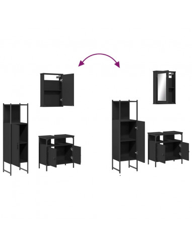 Set Mobili da Bagno 3 pz Nero in Legno Multistrato