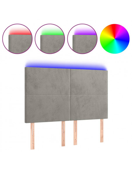 Testiera a LED Grigio Chiaro 144x5x118/128 cm in Velluto