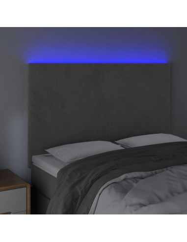 Testiera a LED Grigio Chiaro 144x5x118/128 cm in Velluto