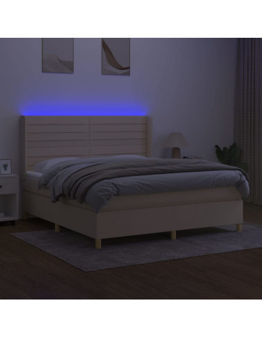 Letto a Molle con Materasso e LED Crema 180x200 cm in Tessuto