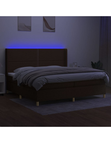 Letto a Molle Materasso e LED MarroneScuro 200x200cm in Tessuto