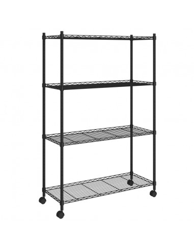 Scaffale a 4 Livelli con Ruote 90x35x142 cm Nero 200 kg