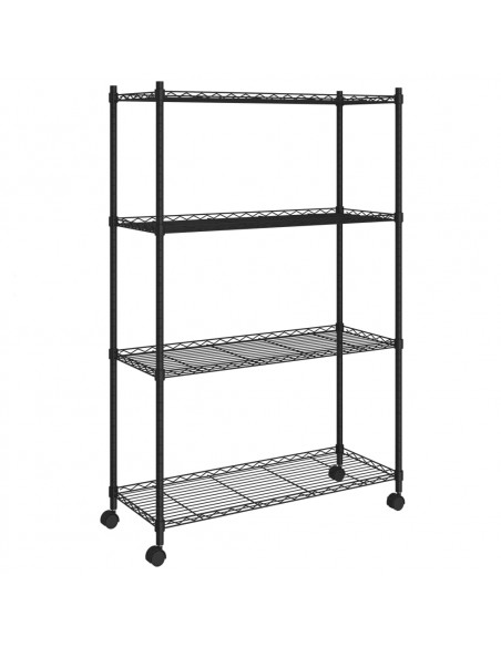 Scaffale a 4 Livelli con Ruote 90x35x142 cm Nero 200 kg