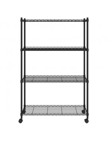 Scaffale a 4 Livelli con Ruote 90x35x142 cm Nero 200 kg