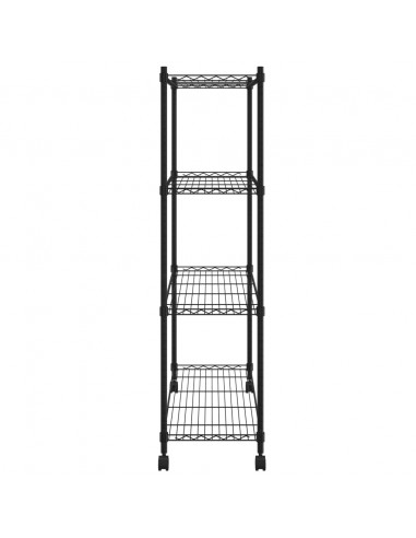 Scaffale a 4 Livelli con Ruote 90x35x142 cm Nero 200 kg
