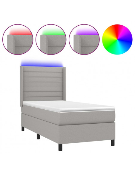 Letto a Molle Materasso e LED Grigio Chiaro 90x190 cm Tessuto