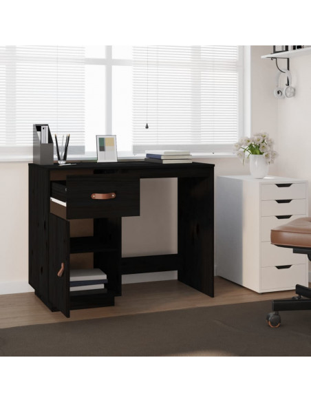 Scrivania Nera 95x50x75 cm in Legno Massello di Pino