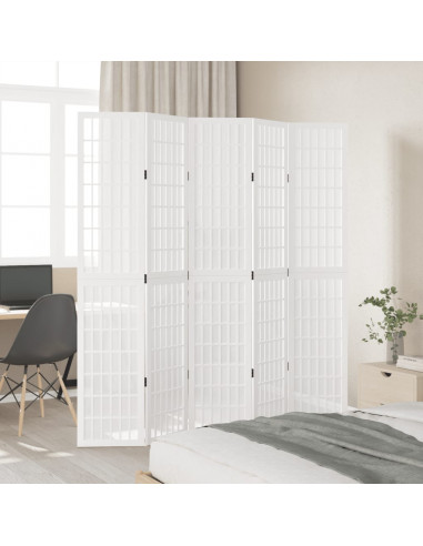 Divisorio Ambienti 5Pannelli Bianco Legno Massello di Paulownia