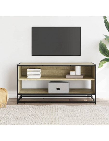 Mobile TV Rovere Sonoma 91x40x46 cm Legno Multistrato e Metallo