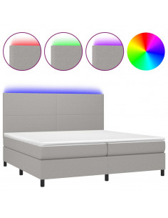 Letto a Molle Materasso e LED Grigio Chiaro 200x200 cm Tessuto 2