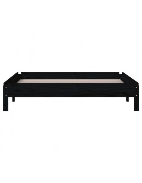 Letto Impilabile Nero 80x200 cm in Legno Massello di Pino