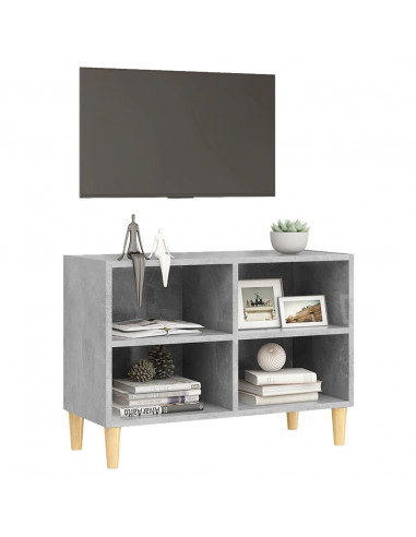 Mobile TV con Gambe Legno Massello Grigio Cemento 69,5x30x50 cm
