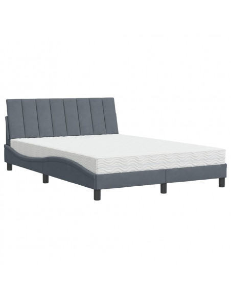 Letto con Materasso Grigio Scuro 140x190 cm in Velluto