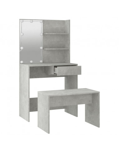 Set Tavolo da Toeletta Grigio Cemento con LED Legno Multistrato