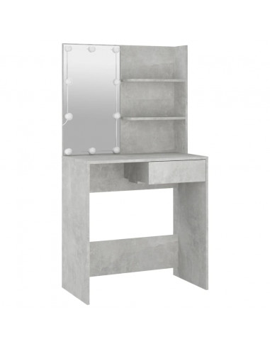 Set Tavolo da Toeletta Grigio Cemento con LED Legno Multistrato