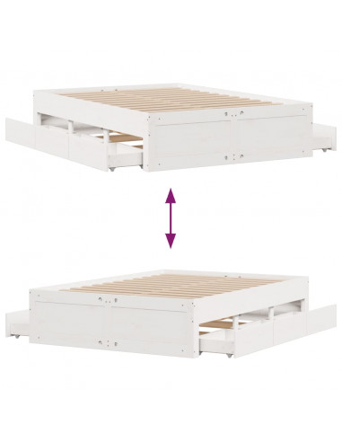 Giroletto senza Materasso con Cassetti Bianco 140x200 cm Pino