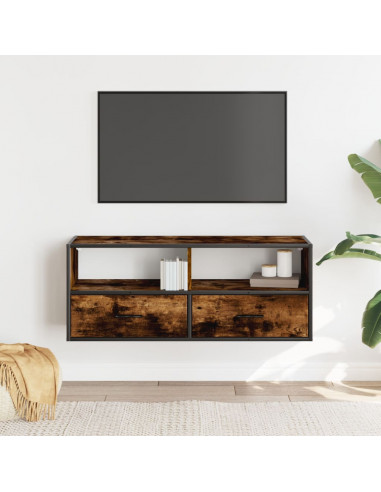 Mobile TV Rovere Fumo 100x31x39,5cm Legno Multistrato e Metallo