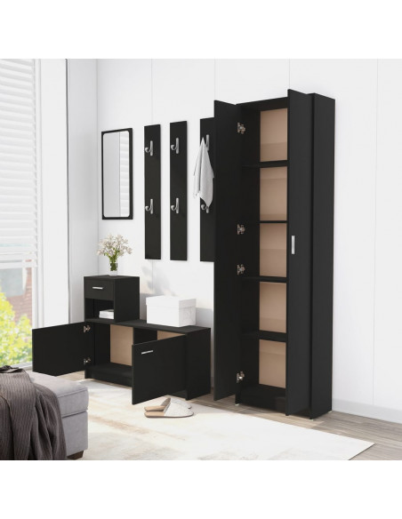Armadio da Corridoio Nero 55x25x189 cm Legno Multistrato