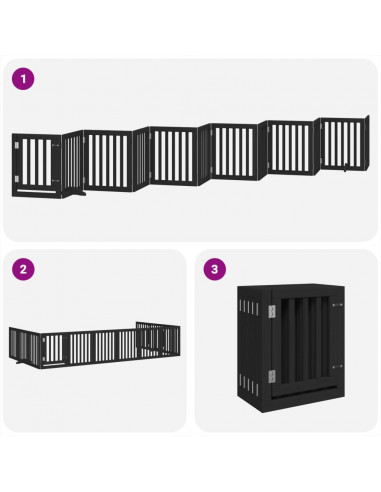 Cancello Cani Porta Pieghevole Nero 12 Pannelli 600 cm Pioppo