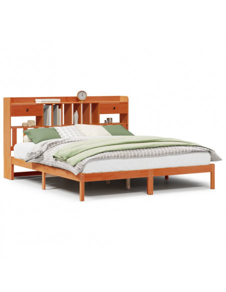 Letto Libreria senza Materasso Marrone Cera 200x200 cm in Pino