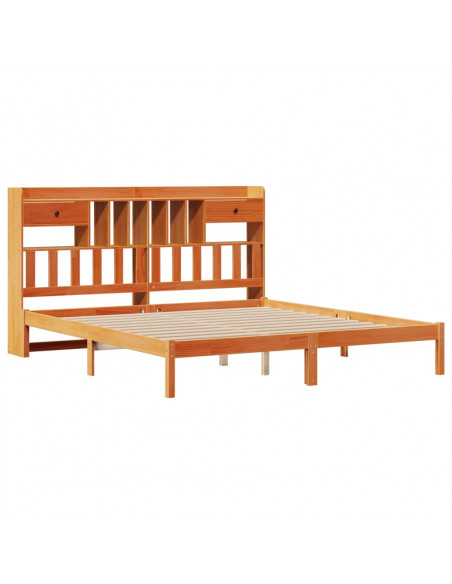 Letto Libreria senza Materasso Marrone Cera 200x200 cm in Pino