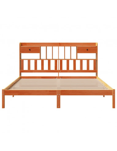 Letto Libreria senza Materasso Marrone Cera 200x200 cm in Pino