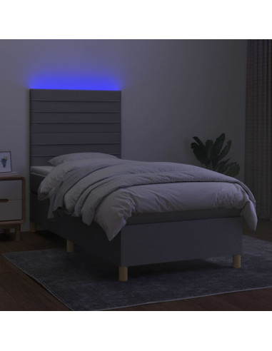 Letto a Molle Materasso e LED Grigio Chiaro 90x190 cm Tessuto