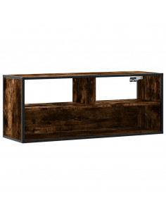 Mobile TV Rovere Fumo 100x31x39,5cm Legno Multistrato e Metallo 2