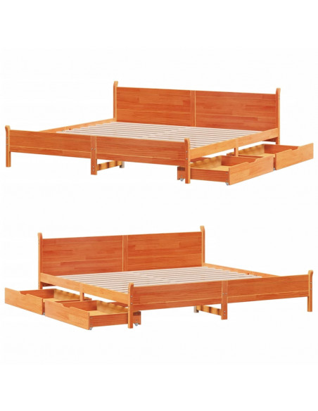 Letto senza Materasso Marrone Cera 180x200 cm in Legno di Pino