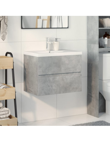 Set Mobili da Bagno 2 pz Grigio Cemento in Legno Multistrato