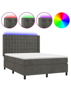 Letto a Molle con Materasso e LED Grigio Scuro 140x200 cm 2