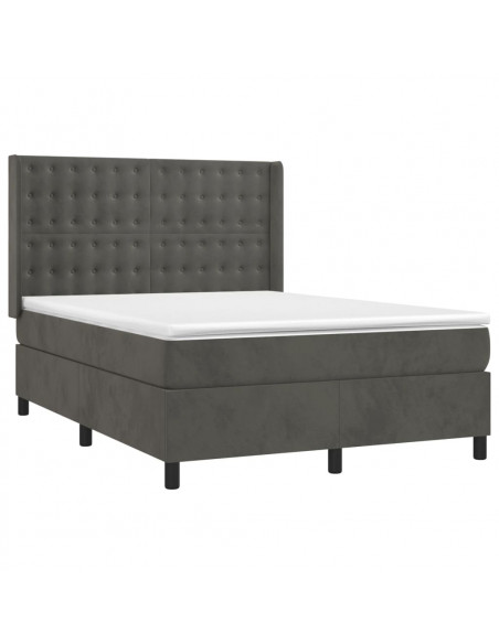 Letto a Molle con Materasso e LED Grigio Scuro 140x200 cm