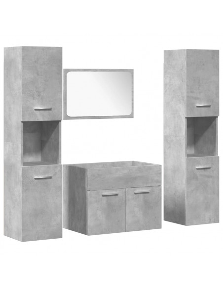 Set Mobili da Bagno 4 pz Grigio Cemento in Legno Multistrato