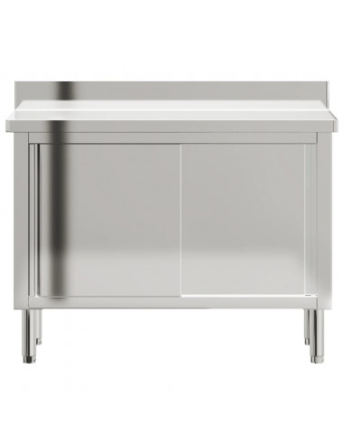 Tavolo da Lavoro per Cucina con Ante Scorrevoli in Acciaio Inox