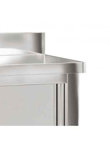 Tavolo da Lavoro per Cucina con Ante Scorrevoli in Acciaio Inox