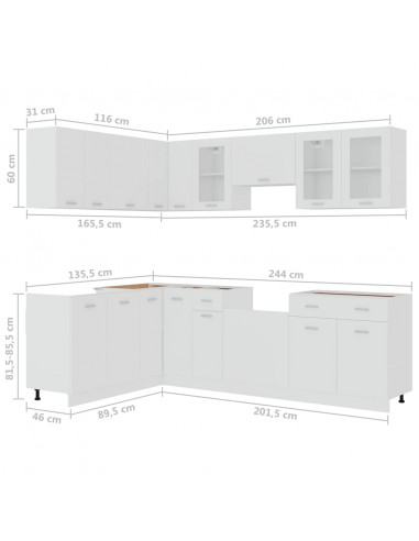 Set Armadi da Cucina 11 pz Bianco in Truciolato