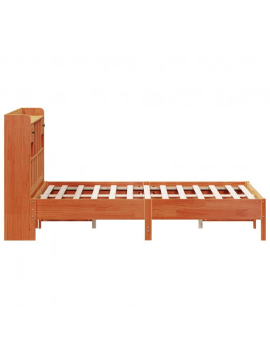 Letto Libreria senza Materasso Marrone Cera 160x200 cm in Pino