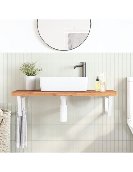 Ripiano a Parete per Lavabo in Acciaio e Massello di Faggio