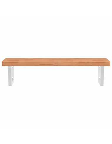 Ripiano a Parete per Lavabo in Acciaio e Massello di Faggio