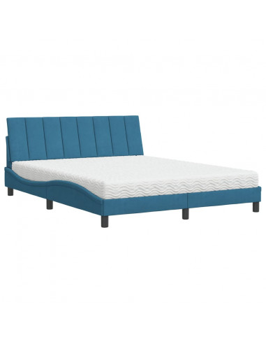 Letto con Materasso Blu 160x200 cm in Velluto