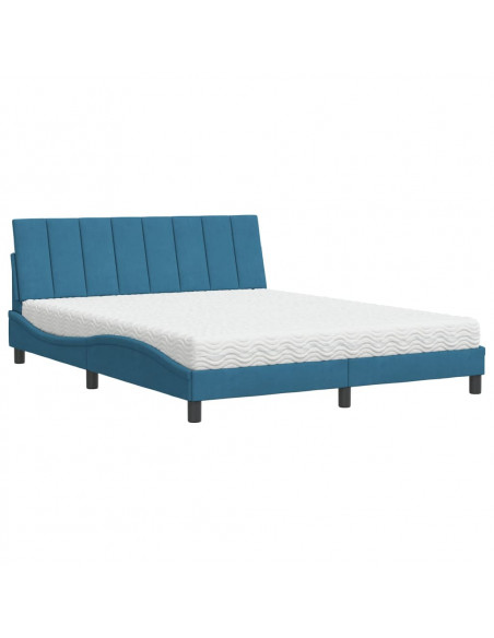 Letto con Materasso Blu 160x200 cm in Velluto