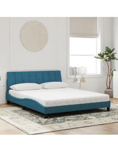 Letto con Materasso Blu 160x200 cm in Velluto