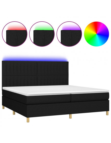 Letto a Molle Materasso e LED Nero 200x200cm in Tessuto