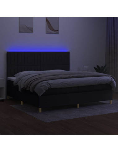 Letto a Molle Materasso e LED Nero 200x200cm in Tessuto