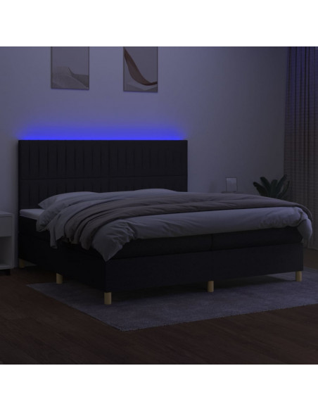 Letto a Molle Materasso e LED Nero 200x200cm in Tessuto