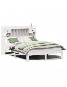 Letto Libreria senza Materasso Bianco 140x190 cm Legno di Pino 2