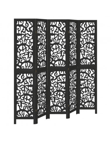 Divisorio Ambienti 5 Pannelli Nero Legno Massello di Paulownia
